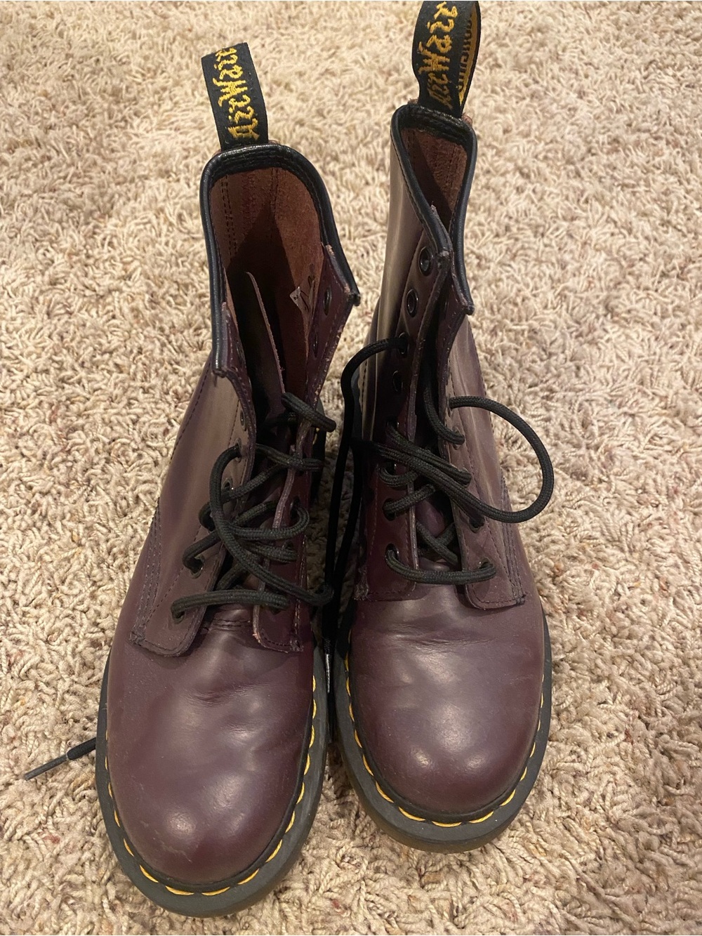 Dr. Martens Burgundy Leather Lace-Up Boots with Black Eyelets
